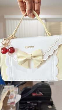 Mzacrake Lolita Style White and Cream Bowknot Handbag with Cherry Charm